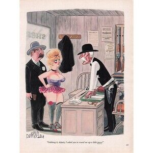 John Dempsey Cartoon Vintage Magazine Page Western Humor funny Saloon pinup art